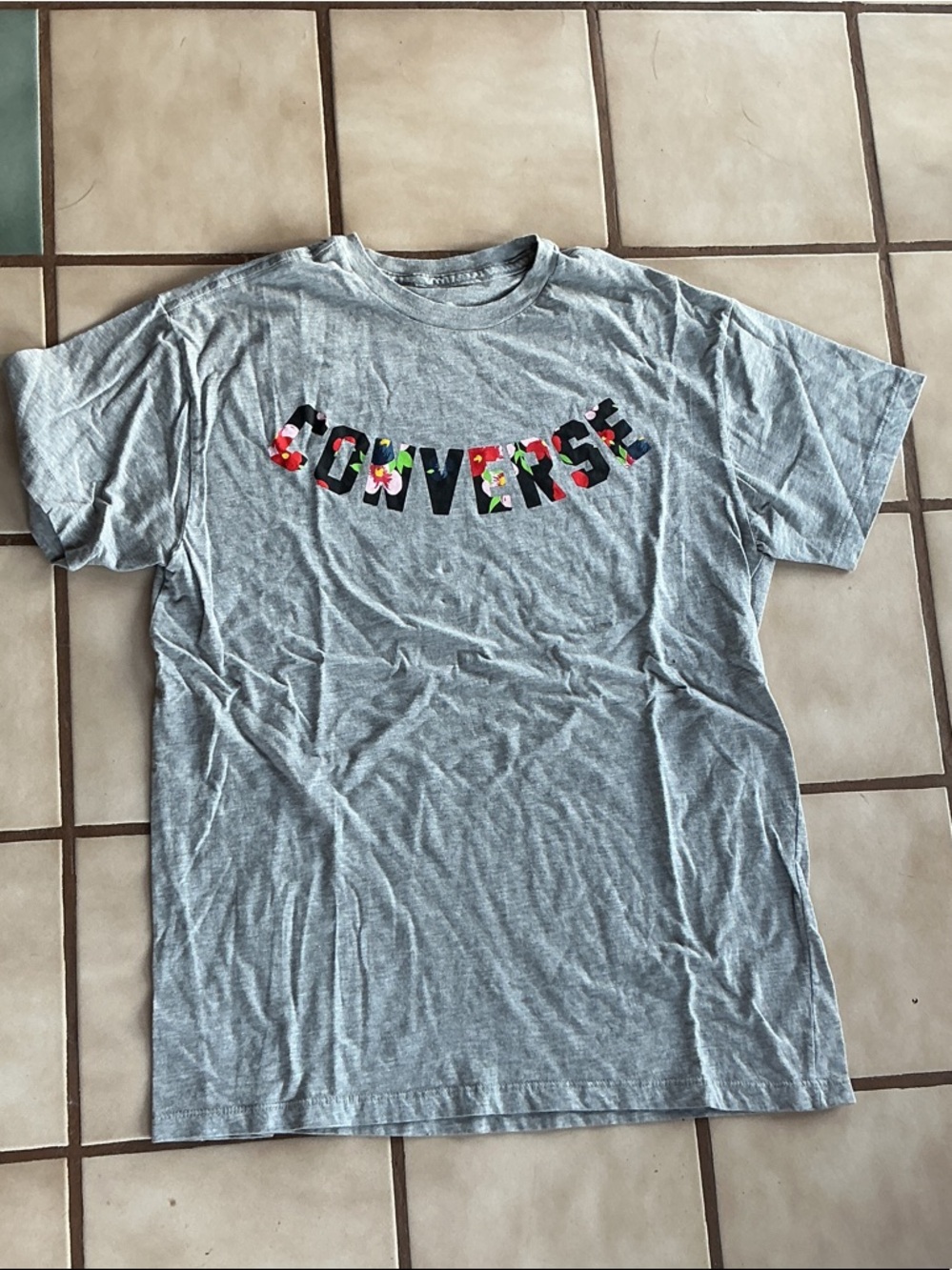 Converse Gray Tee with Floral Lettering